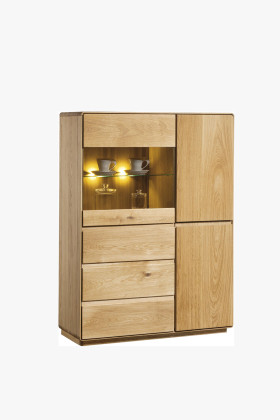 Tömör tölgyfa vitrin natúr színben, minimalista design